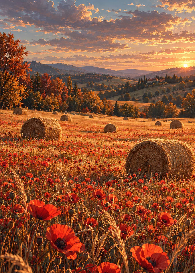 Golden Sunset Over Poppy Field