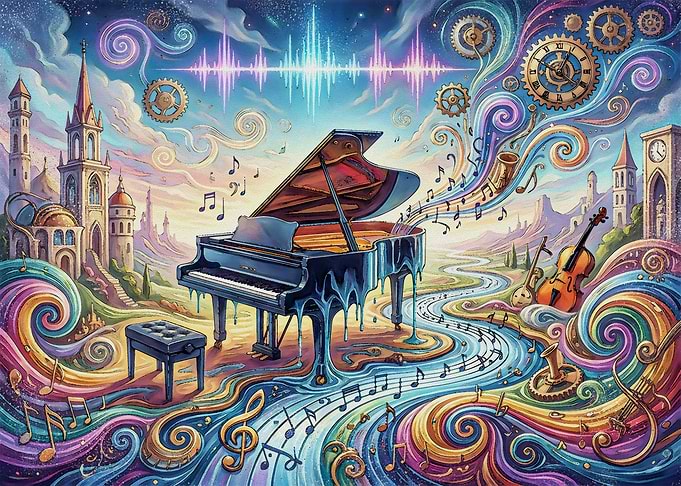 Surreal Musical Landscape with Piano