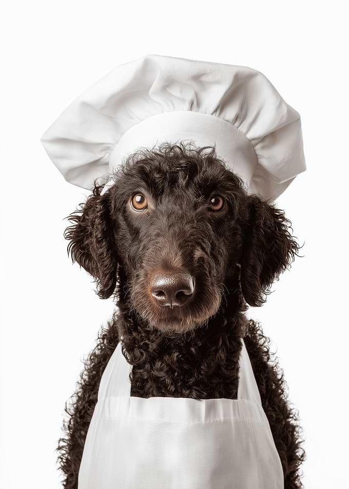 Cute Curly-Coated Retriever Dog Wearing Chef Hat