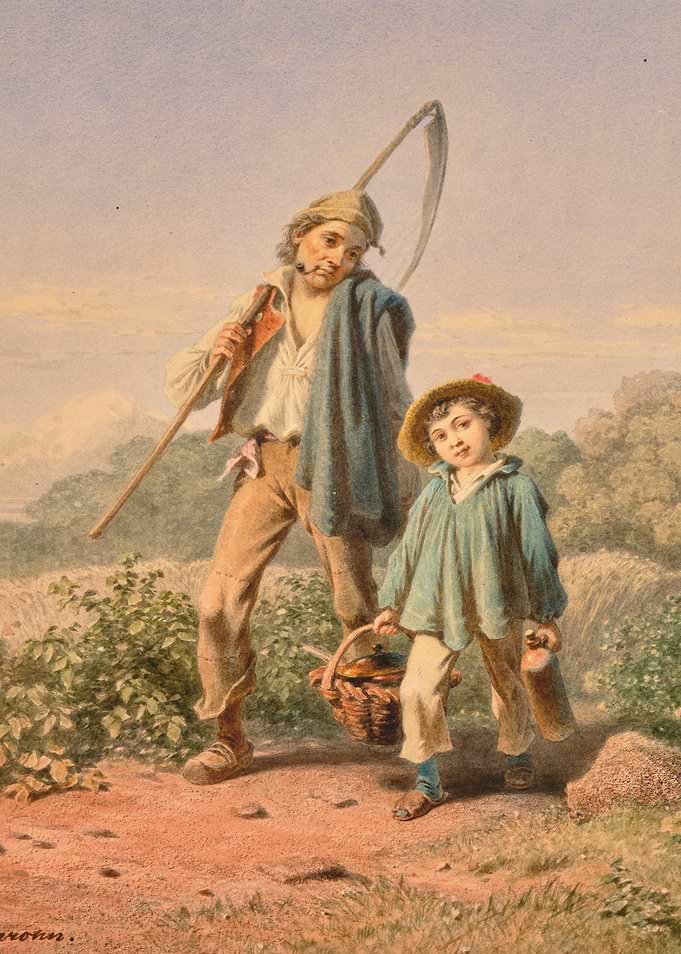 Peasant Father and Son Walking