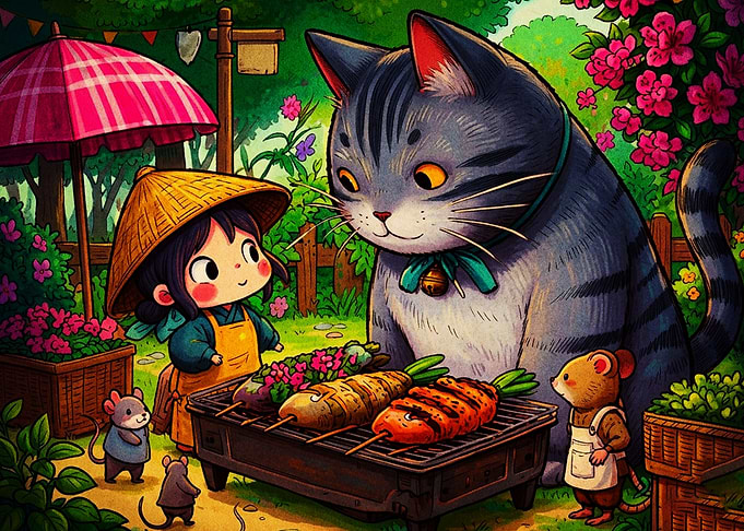 Cute Anime Style Garden Barbecue