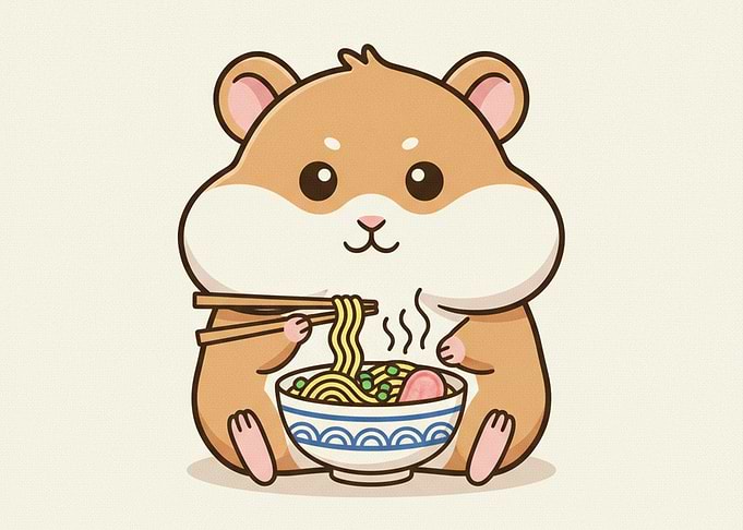 Cute Hamster Eating Ramen Noodles