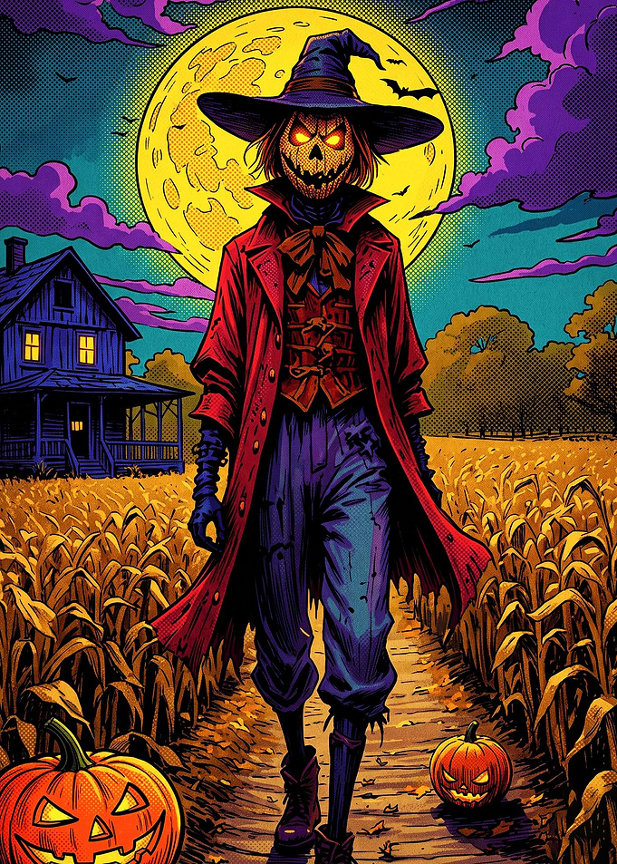 Spooky Scarecrow in Cornfield
