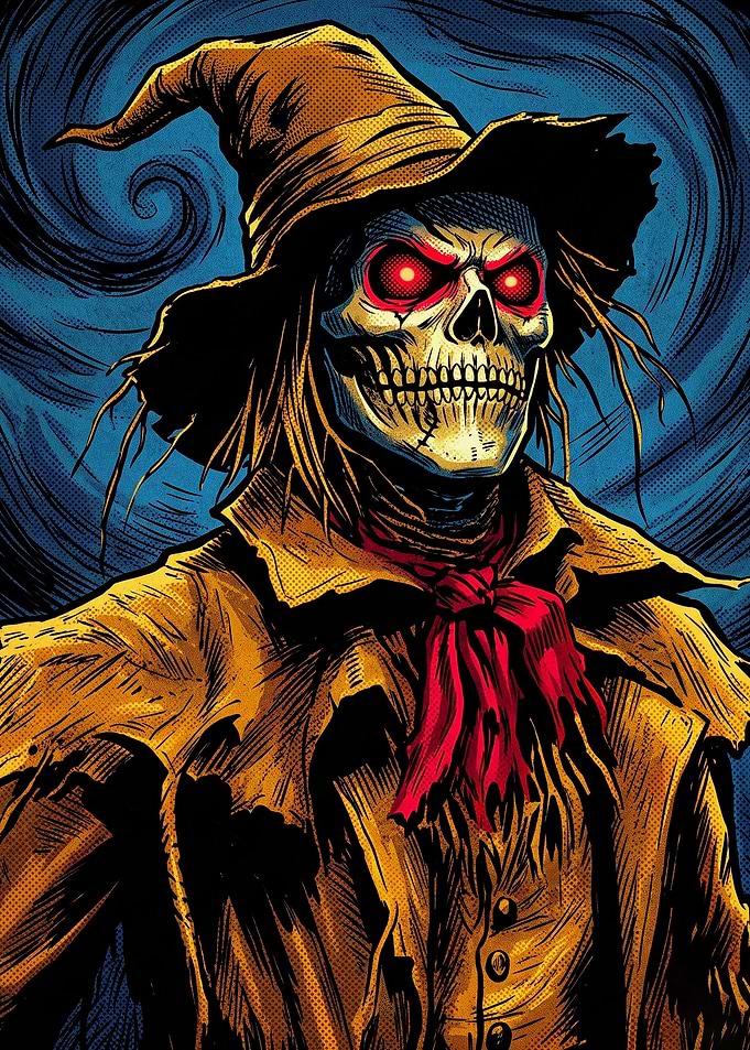 Sinister Scarecrow with Glowing Red Eyes