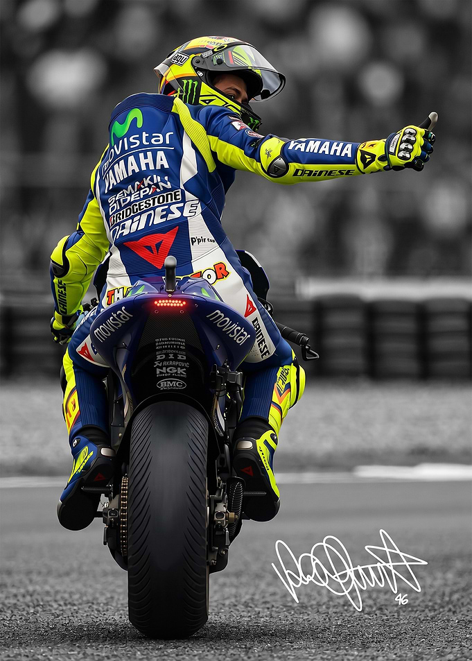 Valentino Rossi Celebrating on Motorcycle