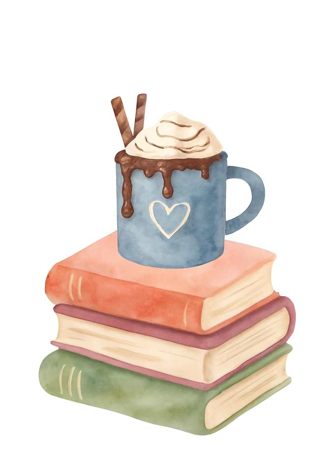 Cozy Stack of Books and Cocoa