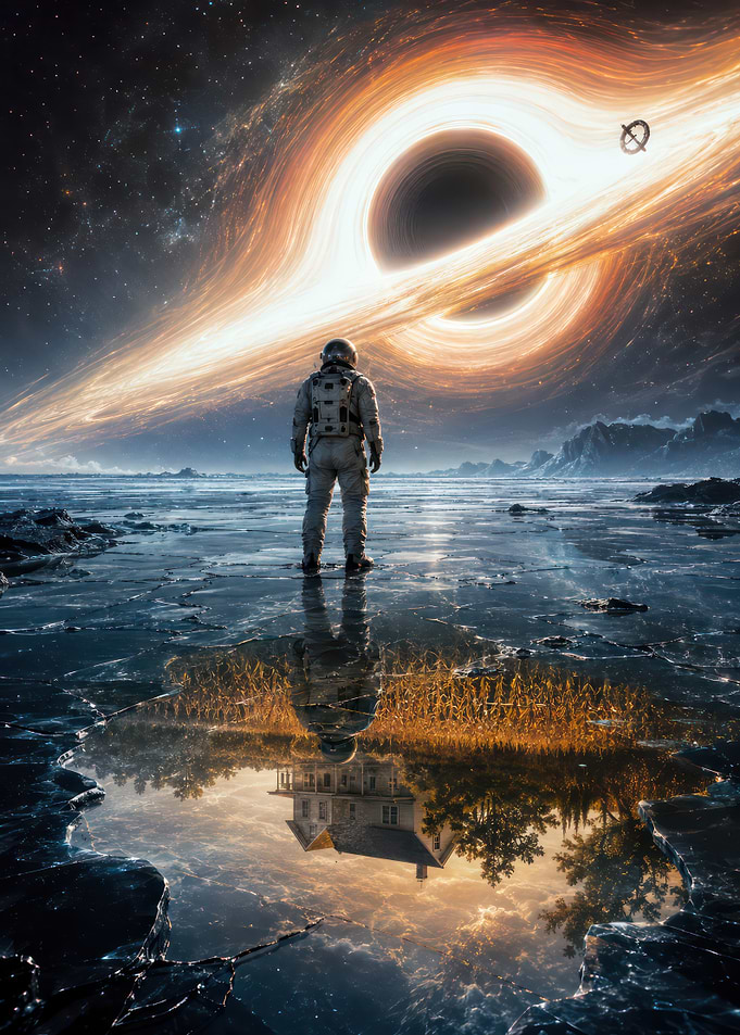 Astronaut Standing Before Gargantua Black Hole
