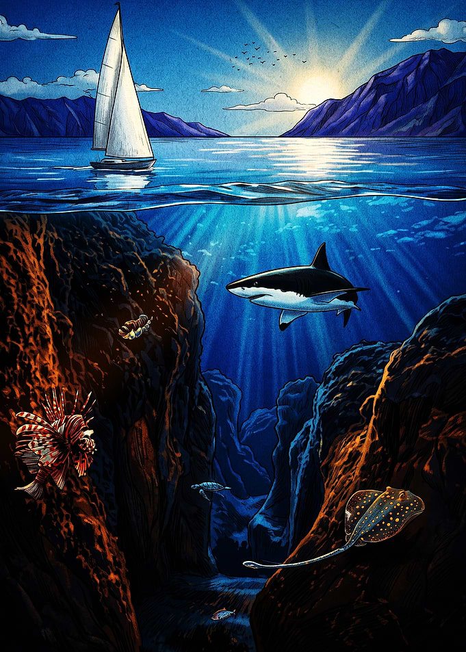 Underwater Ocean Scene with Marine Life