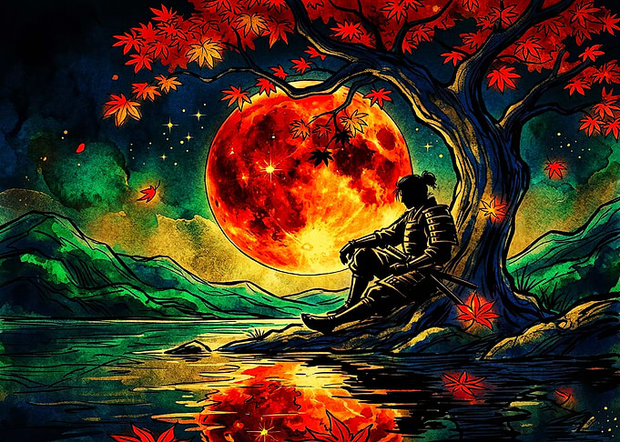 Samurai Resting Under Maple Tree