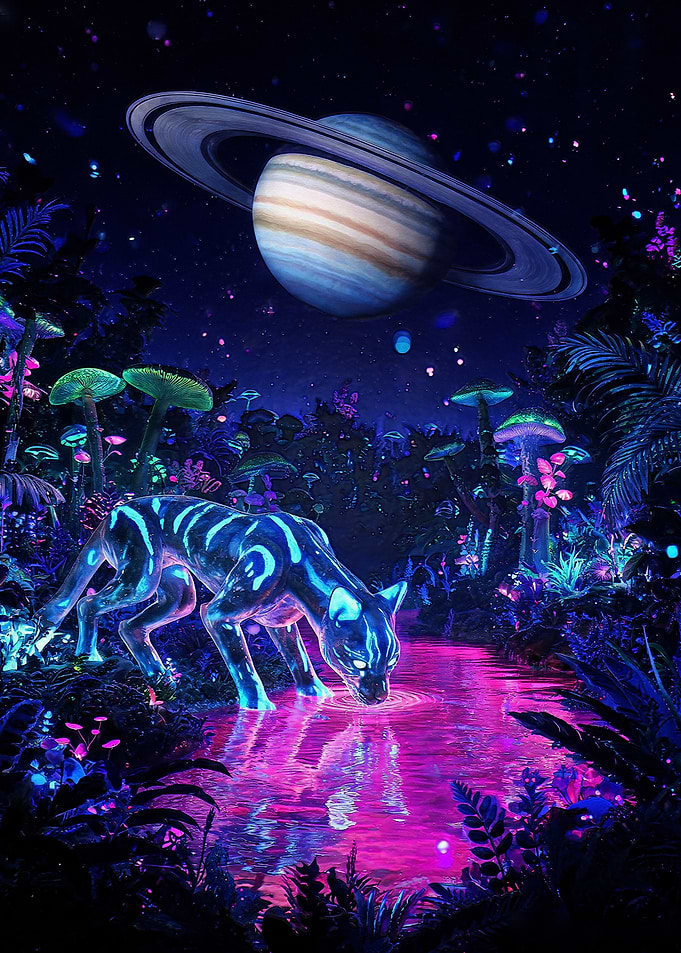 Neon Tiger in Alien Forest
