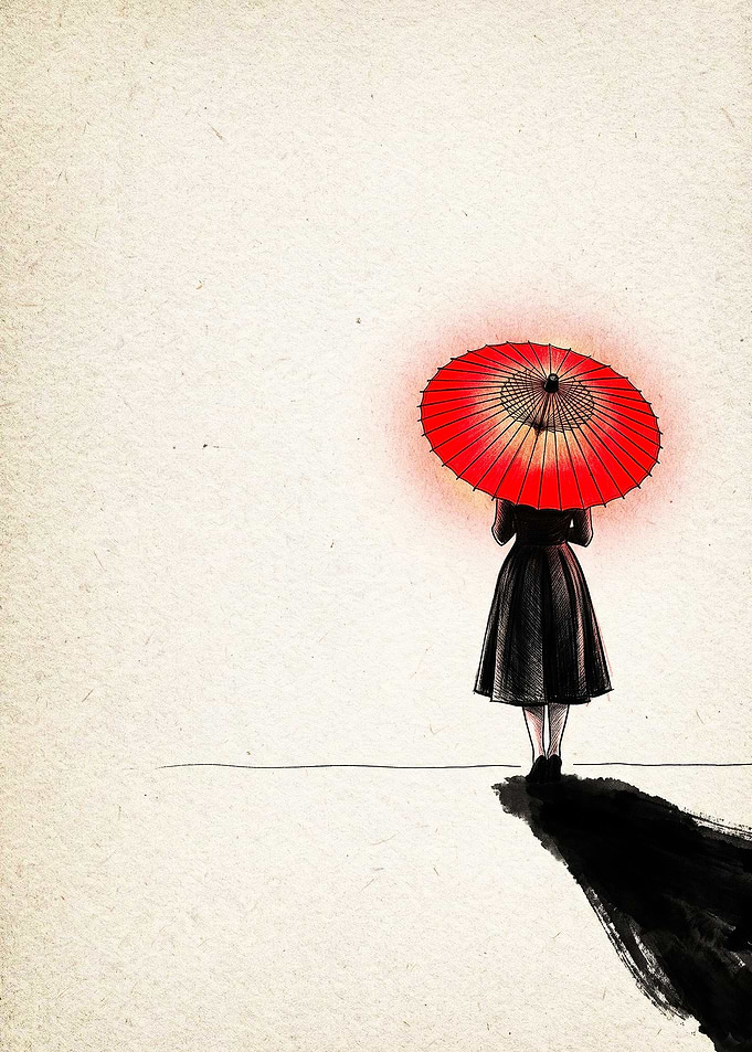 Woman with Red Umbrella Illustration
