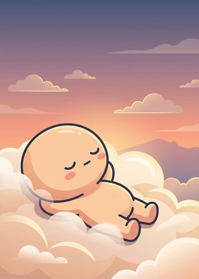 Cute Character Sleeping on Clouds