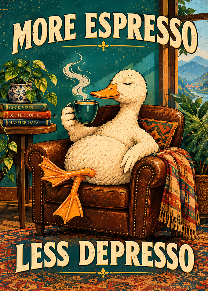 More Espresso Less Depresso Duck Poster