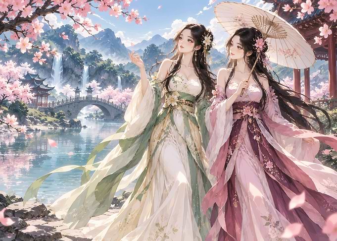 Two Women in Traditional Asian Attire