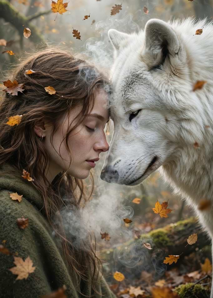 Woman and White Wolf Connection