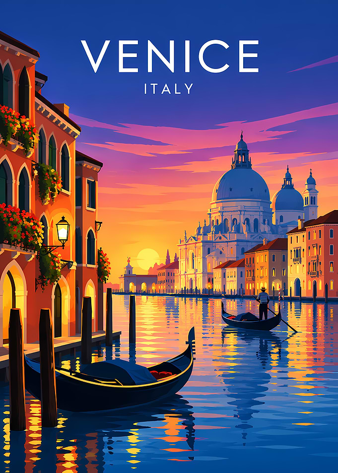 Venice Italy Sunset Travel Poster