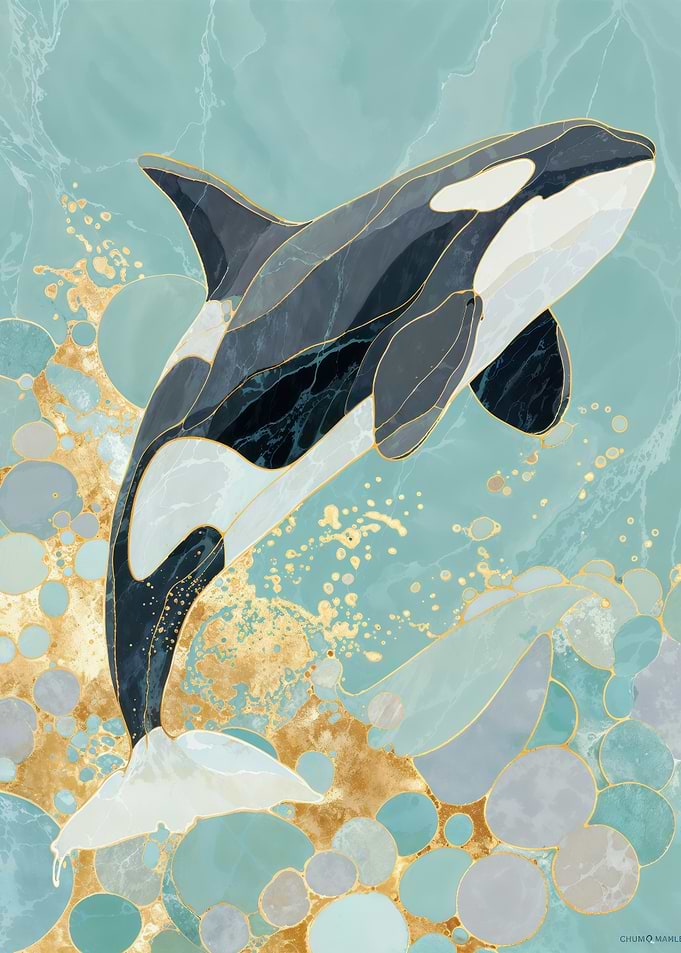 Kintsugi Orca Killer Whale In Turquoise Ocean