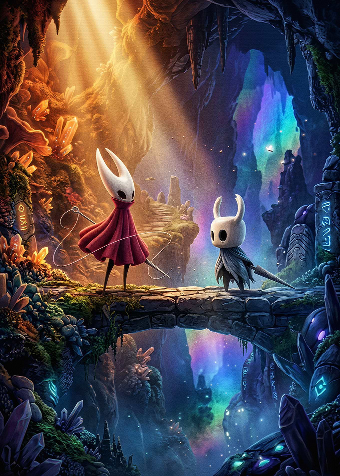 Hornet and The Knight in Hallownest