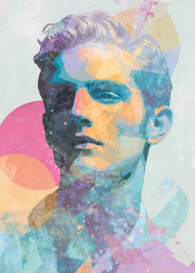 Abstract Pastel Watercolor Portrait Of Young Man