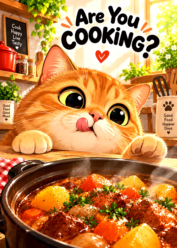 Cute Cat Cooking Kitchen Illustration