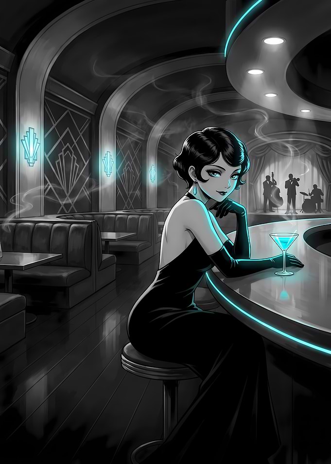 Midnight Glow at the Art Deco Bar