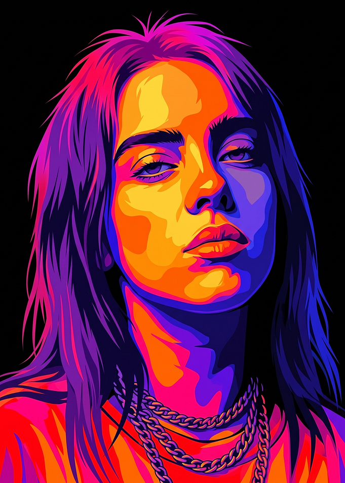 Billie Eilish Neon Pop Art Portrait