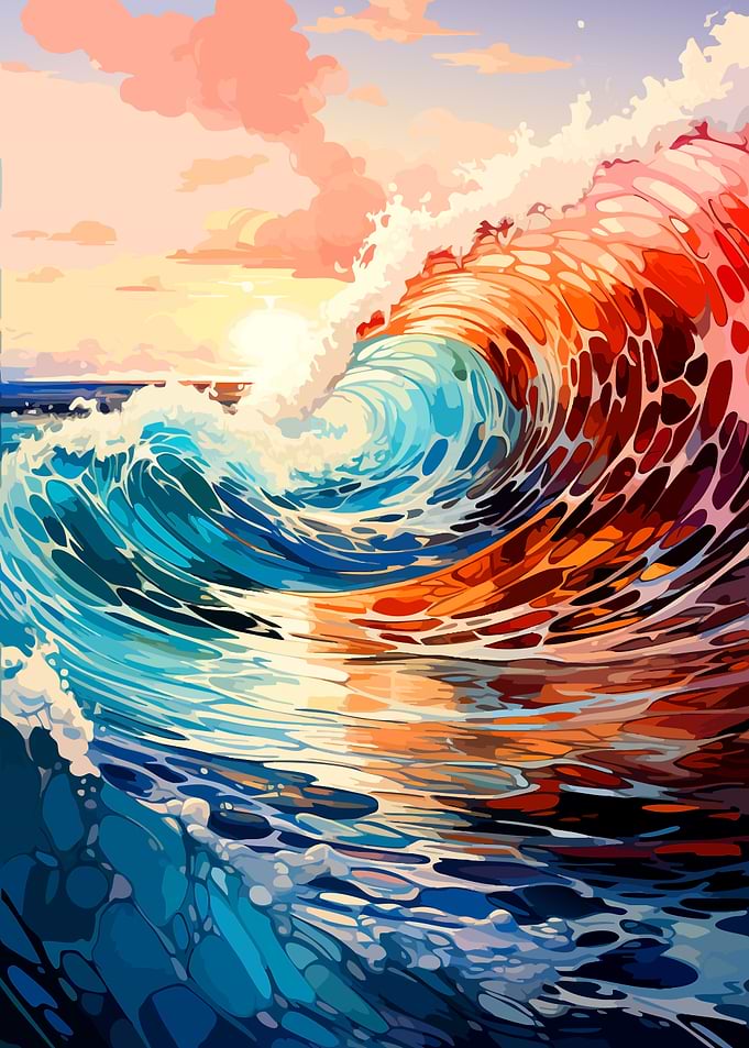 Vibrant Sunset Ocean Wave Illustration