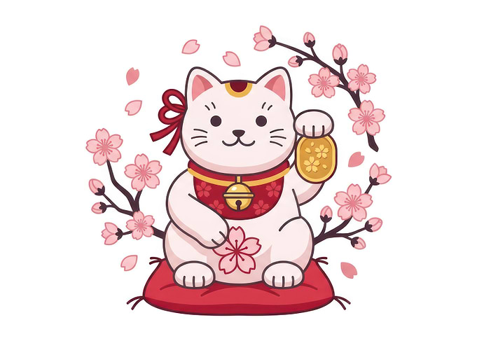 Cute Maneki Neko with Cherry Blossoms