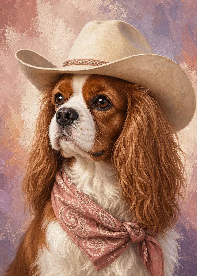 Cavalier King Charles Spaniel Wall Art — Elegant Cowgirl Portrait