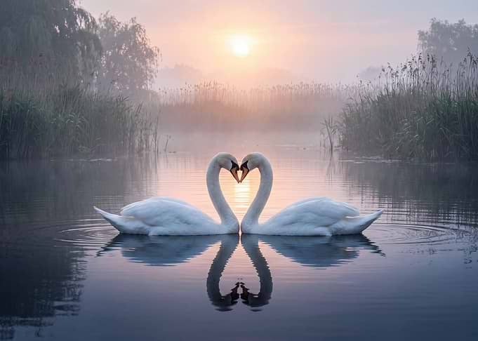 Two Swans Forming a Heart Shape