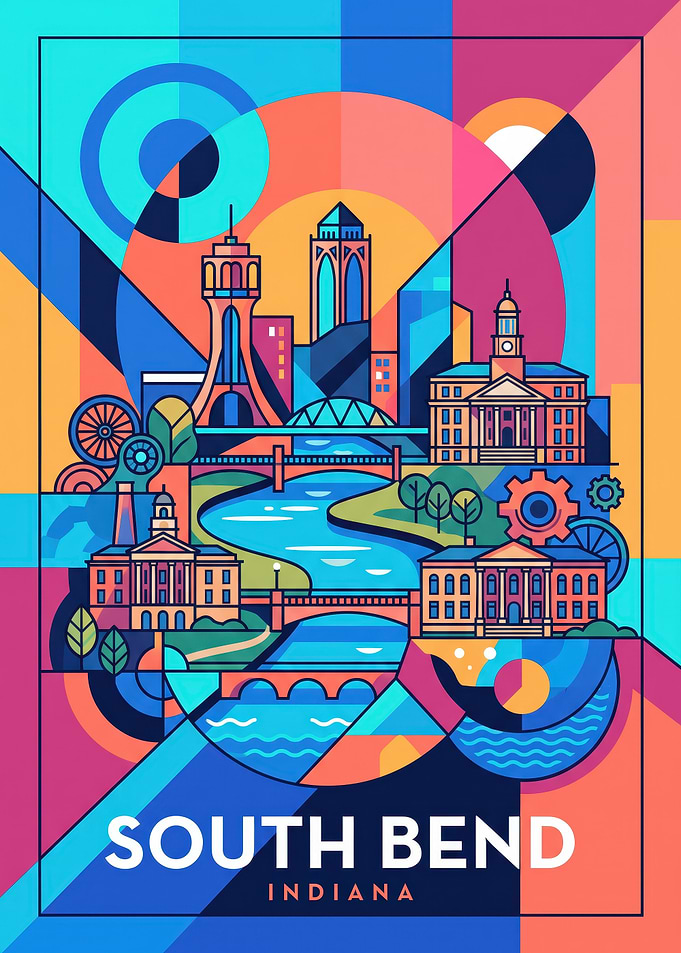 South Bend Indiana Geometric Cityscape Poster