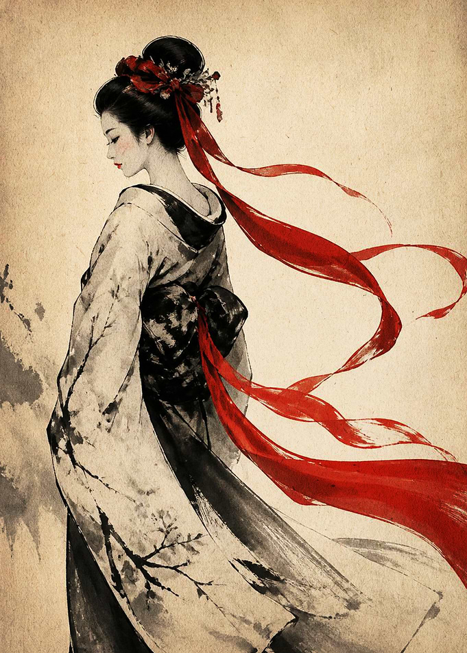 Elegant Geisha in Traditional Kimono