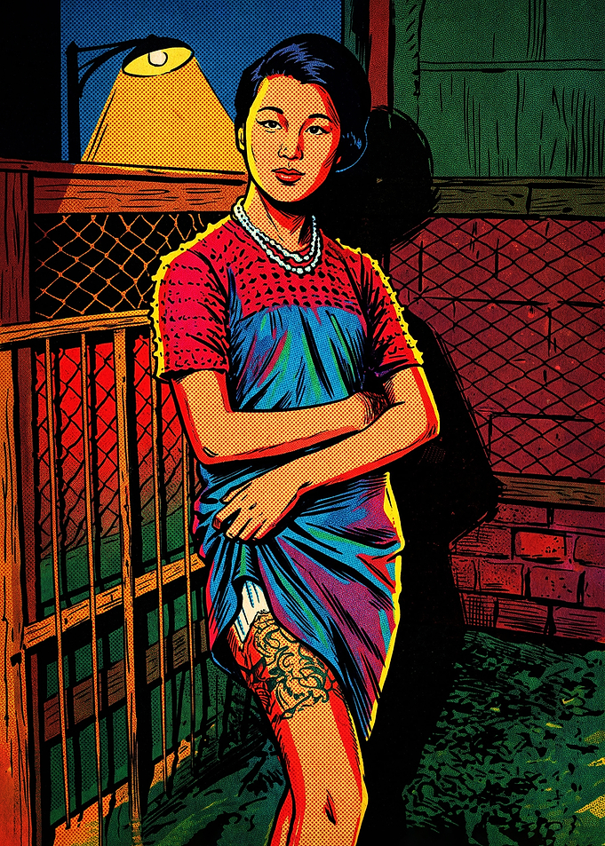 Pop Art Woman with Leg Tattoo
