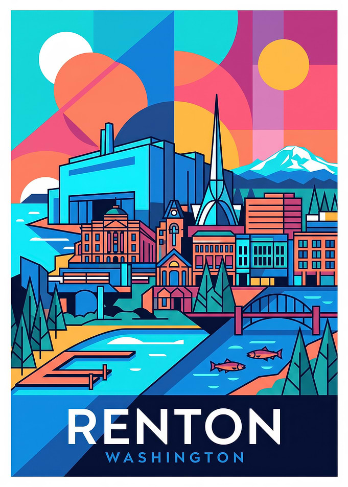 Renton Washington Geometric Cityscape Poster