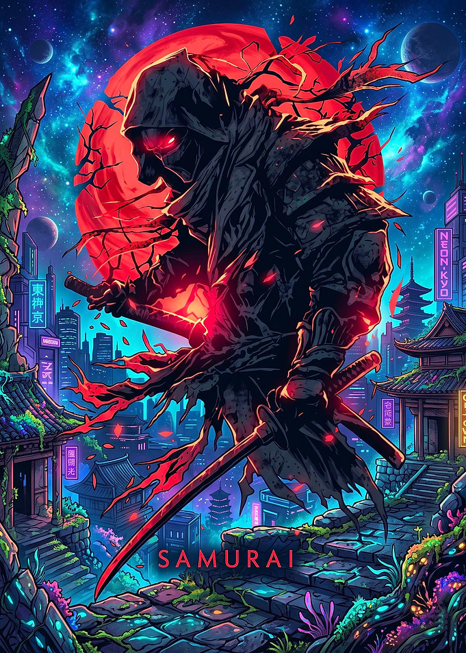 Cyberpunk Samurai in Neon City