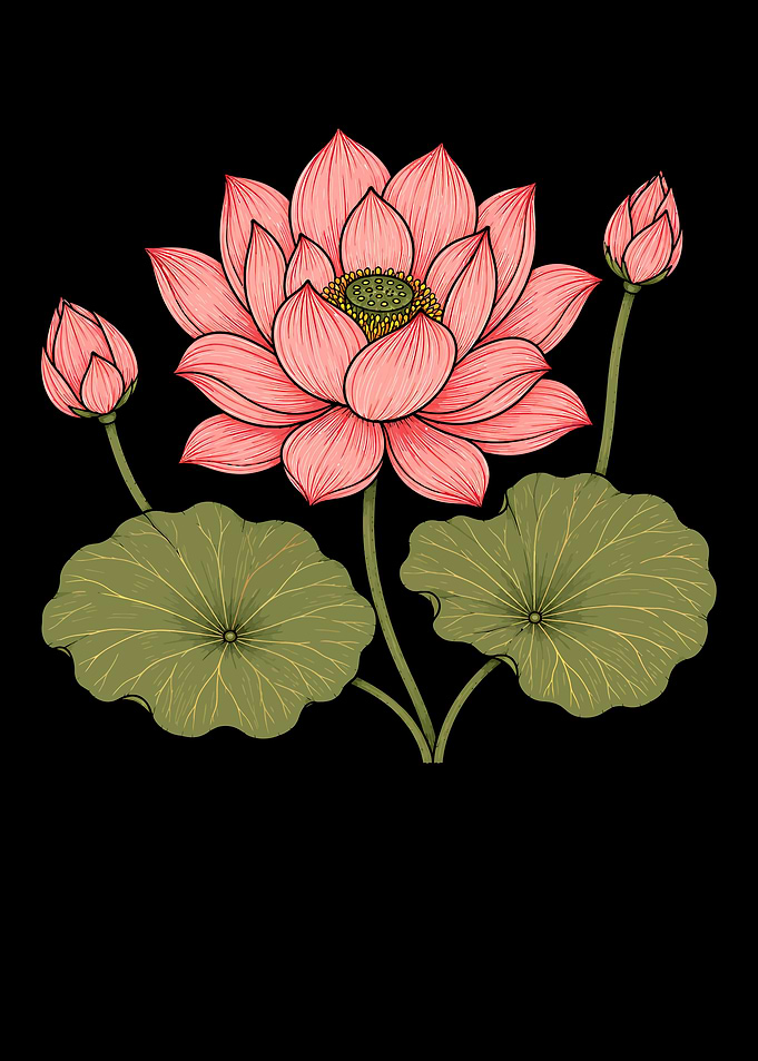 Elegant Pink Lotus Flower Illustration
