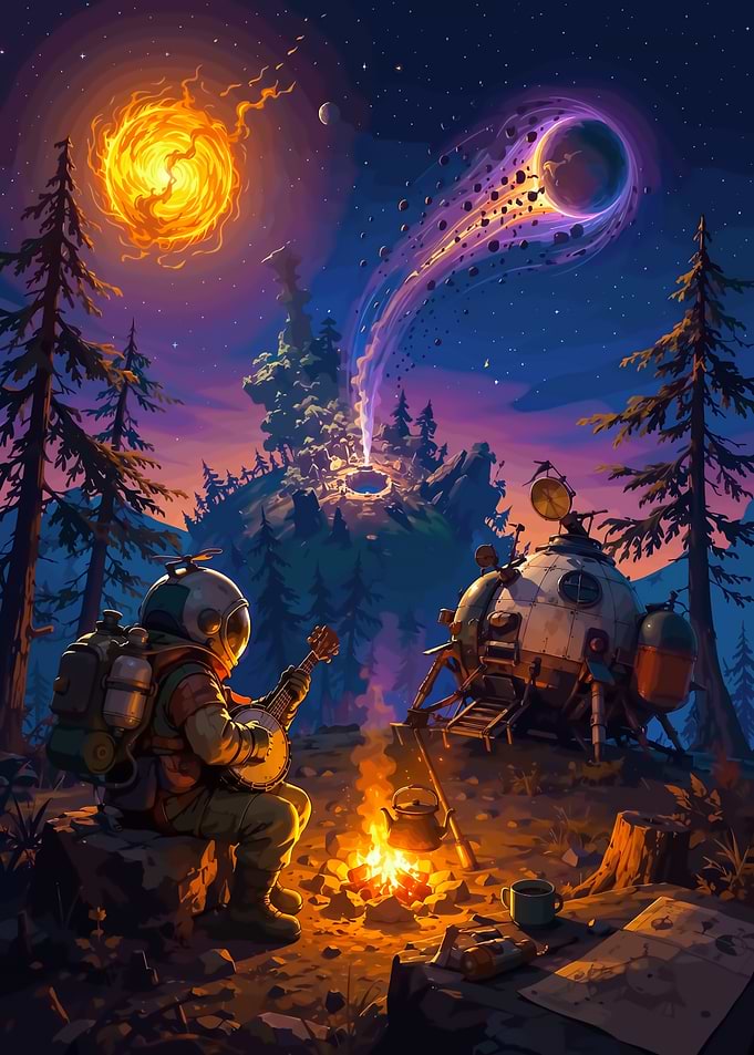 Outer Wilds Astronaut Playing Banjo
