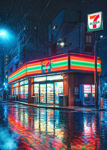 Rainy Night at 7-Eleven Store