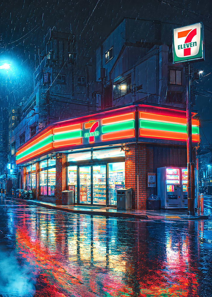 Rainy Night at 7-Eleven Store