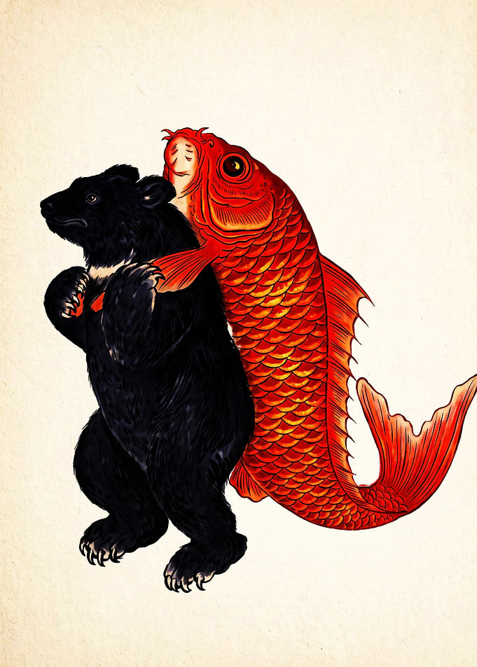 Surreal Bear and Koi Fish Hybrid