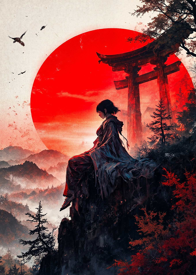 Solitary Figure at Torii Gate