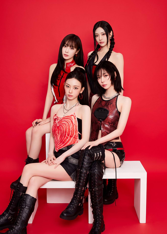 aespa K-pop Group Red Background Portrait