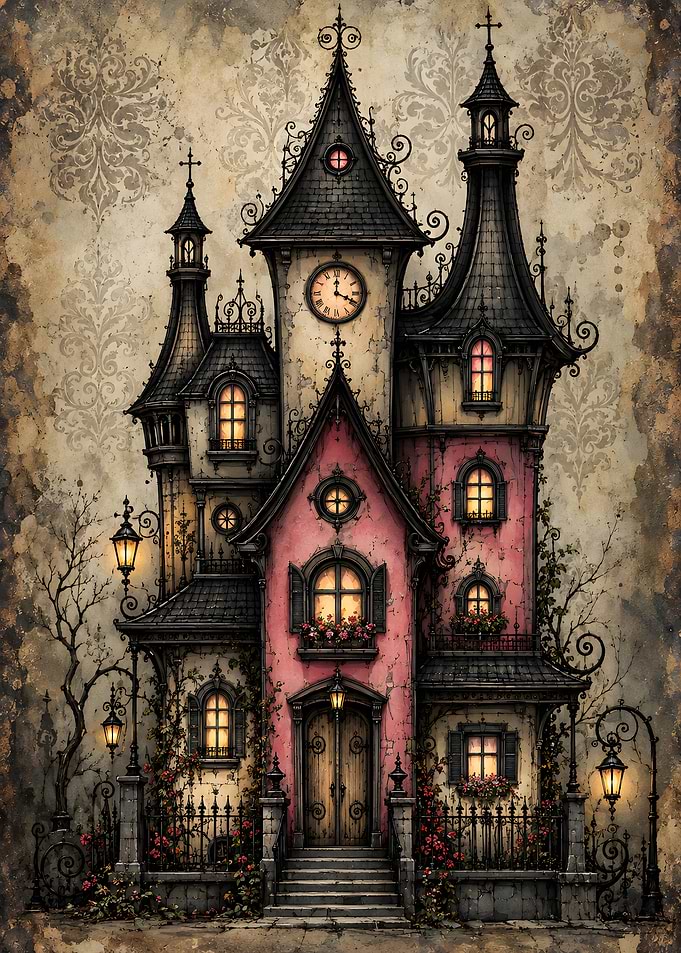 Gothic Pink Victorian Haunted Mansion