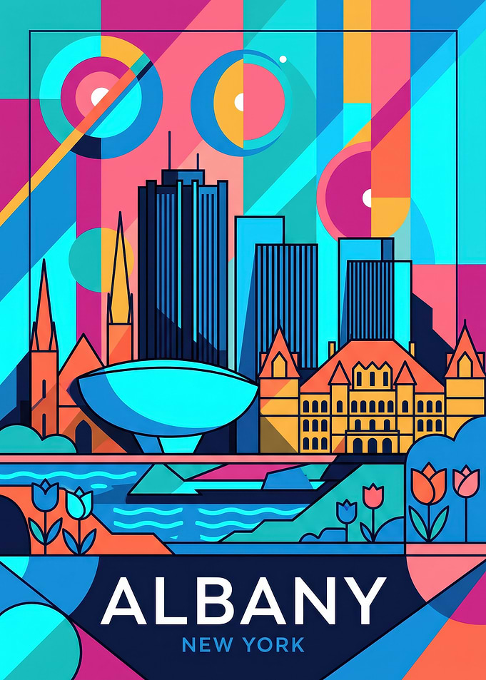 Colorful Geometric Albany New York Poster
