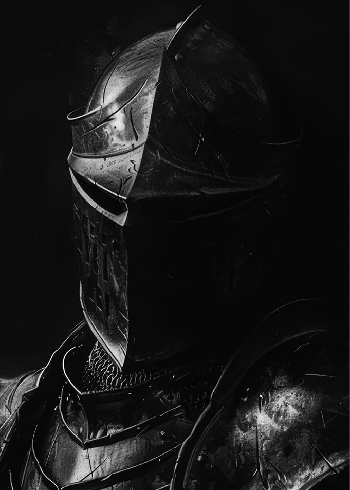 Dark Medieval Knight Helmet Portrait