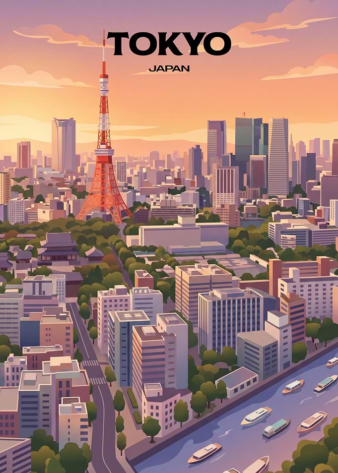 Tokyo Japan Travel Poster Illustration