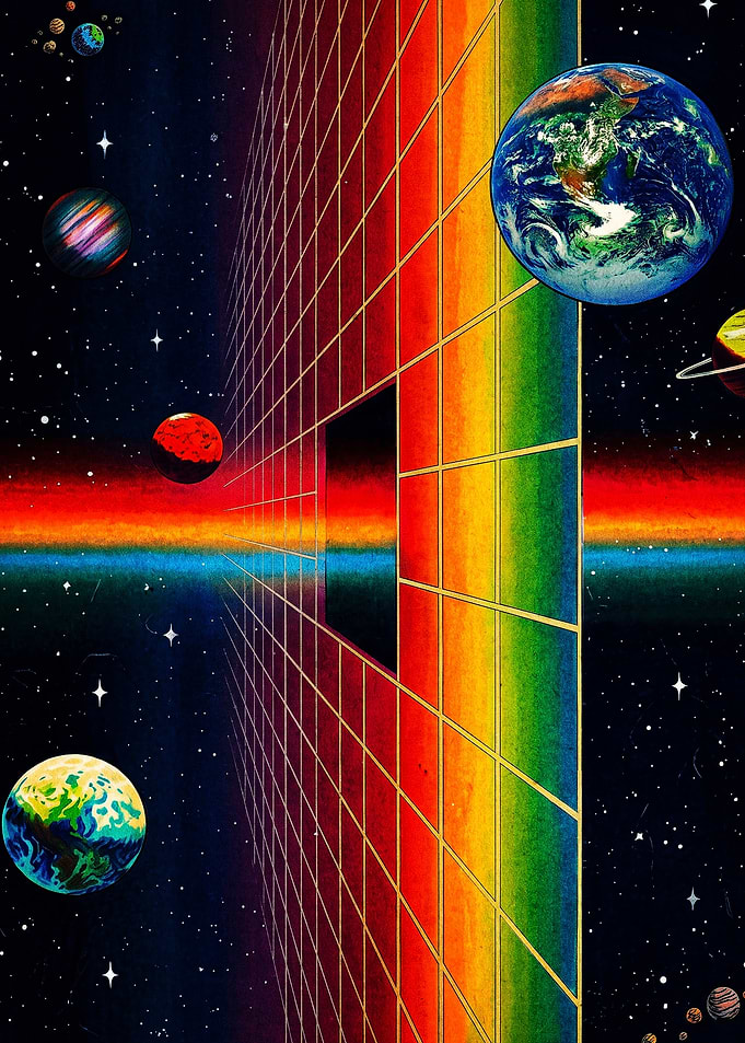Retro Futuristic Rainbow Space Grid
