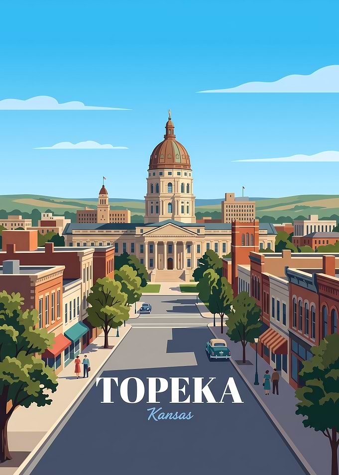Topeka Kansas Vintage Travel Poster