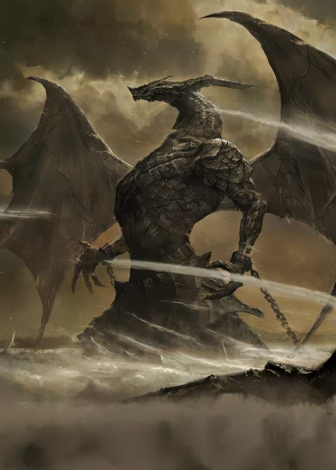 Stone Dragon Bound in Chains