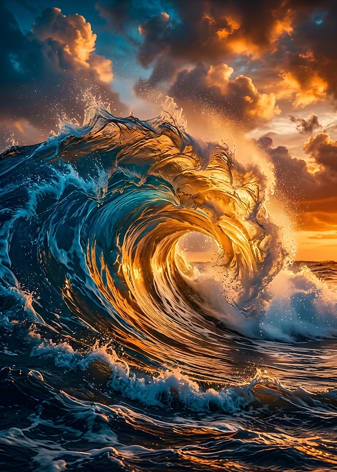 Golden Sunset Ocean Wave